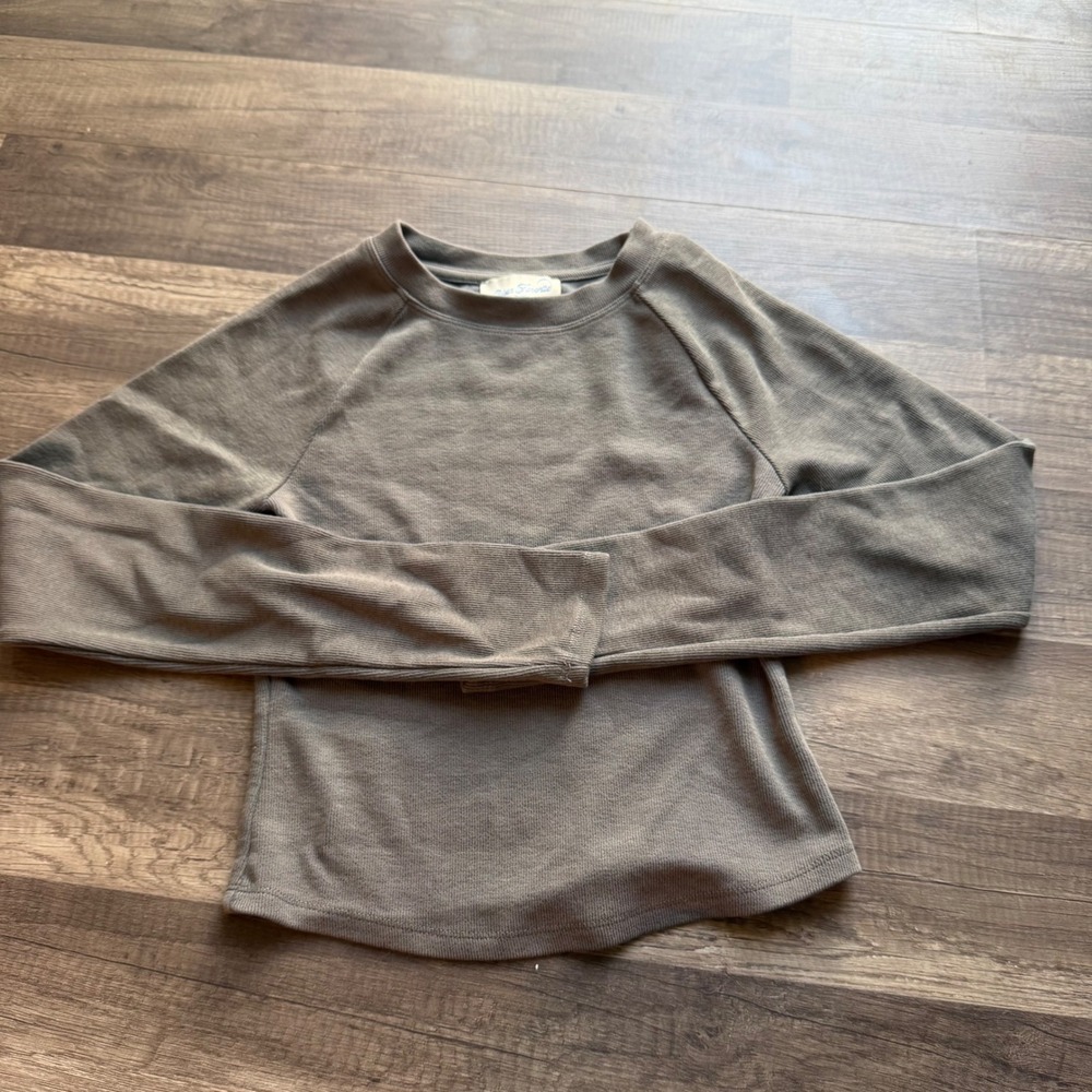 PacSun Your Favorite Ribbed Thermal Long Sleeve Top Olive Green